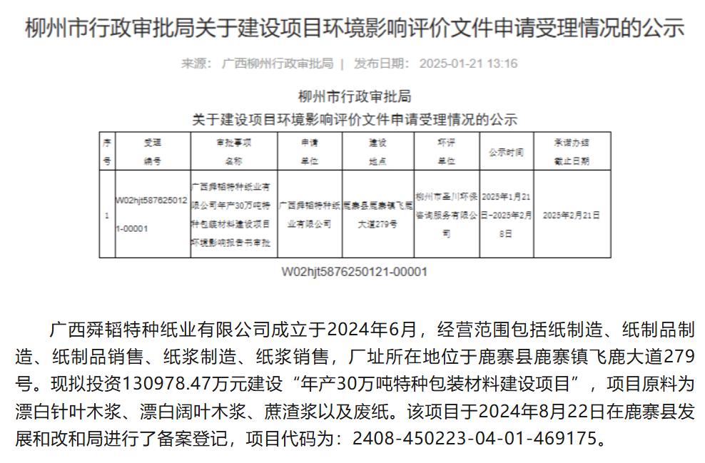 投资超13亿元！年产30万吨特种包装材料项目分两期建设