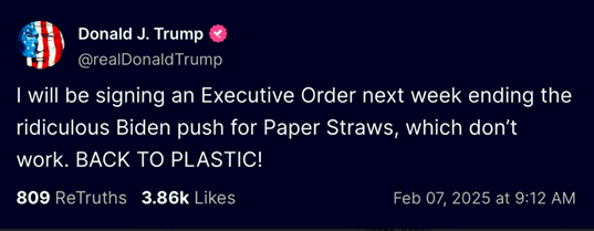【环球】美国总统特朗普宣称将恢复塑料吸管
