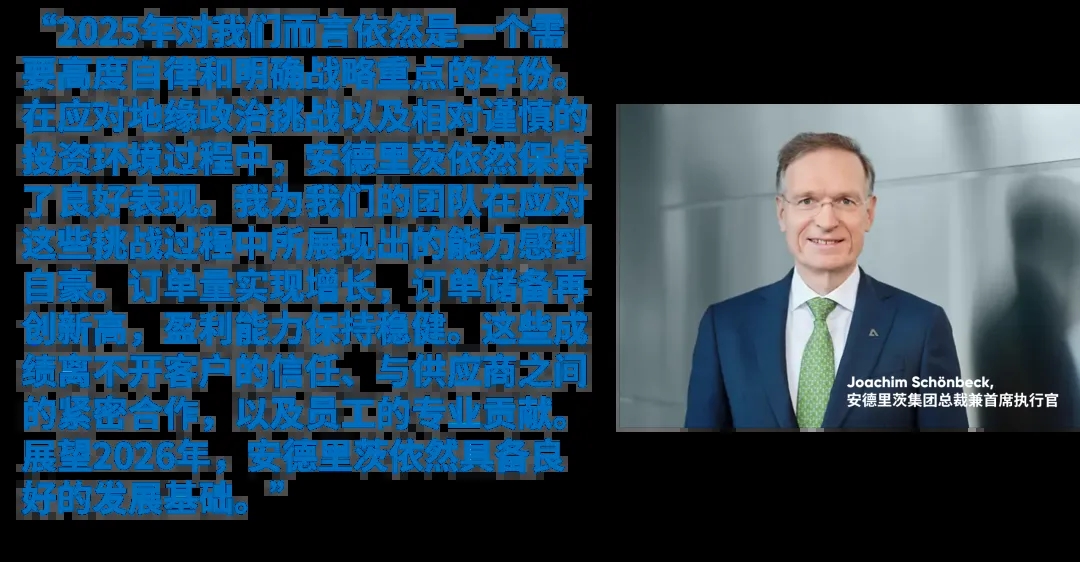 安德里茨集团2025财报：实现订单稳健增长并保持盈利能力稳定